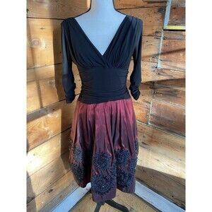 S.L. FASHIONS Dress Women’s 6P FIT & FLARE Black Top Cherry Red Bottom